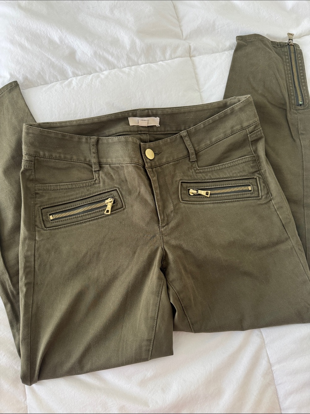 Anne Taylor Loft Olive Zip-Pocket Stretchy Skinny Angle Capris Pants - 4P